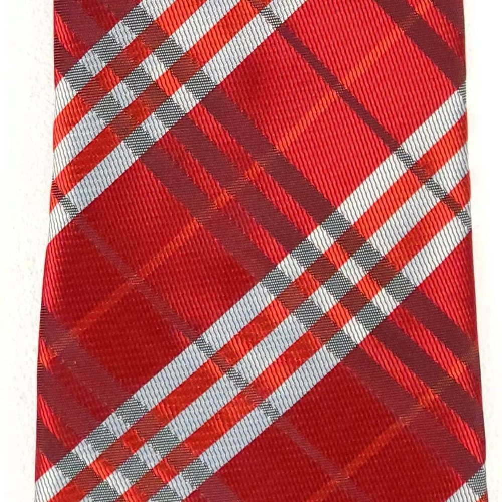 Kai Long Mens‎ Silk Necktie Lot 3 Red Burgundy Plaid Geometric Hand Made Ties - Picture 3 of 13